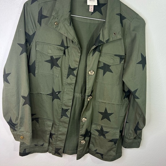 Knox Rose Olive Green Star Print Utility Jacket | Women’s M Military Inspired - Picture 2 of 10